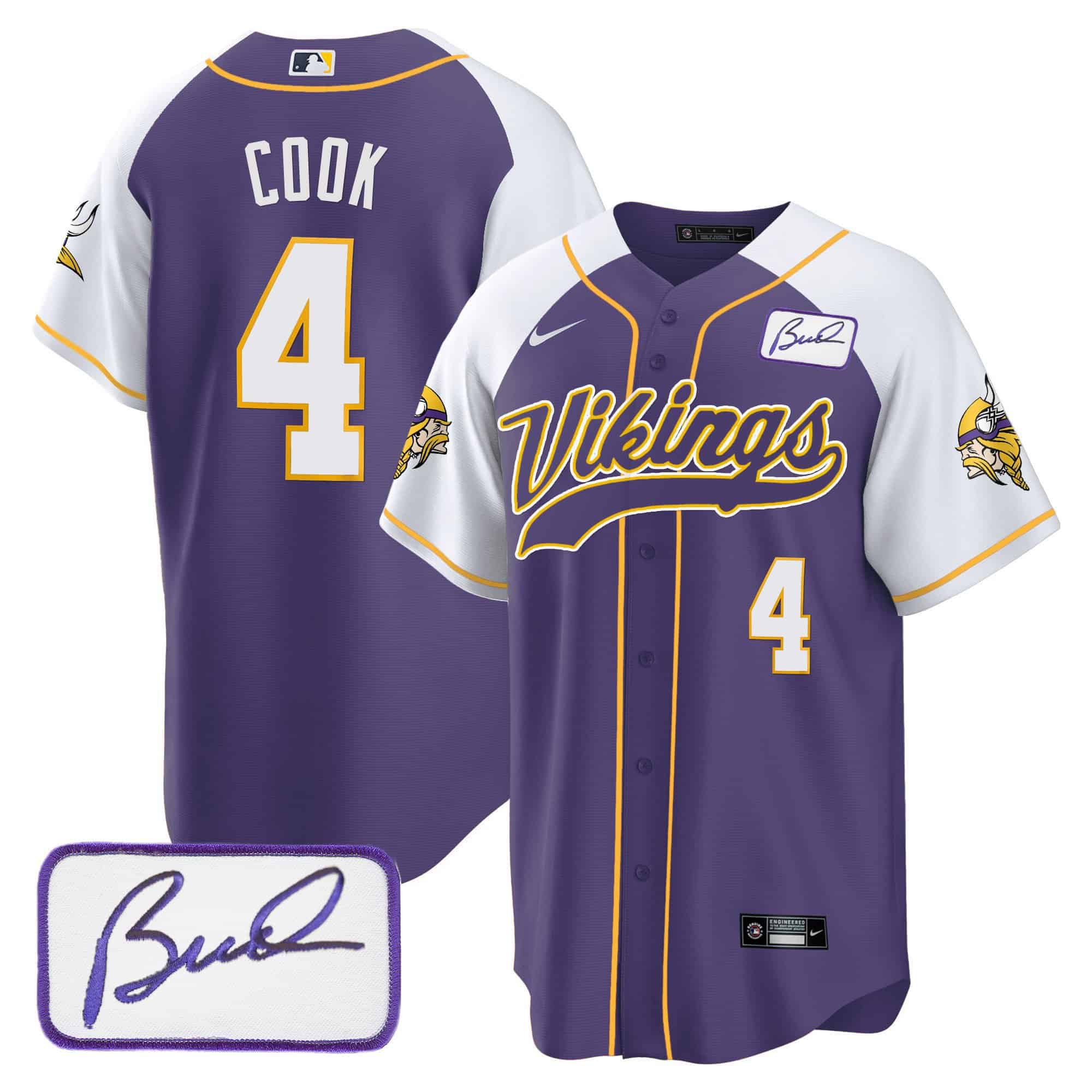 Men Minnesota Vikings #4 Cook Purple 2024 Nike Bud Grant Patch Classic Baseball NFL Jersey->indianapolis colts->NFL Jersey